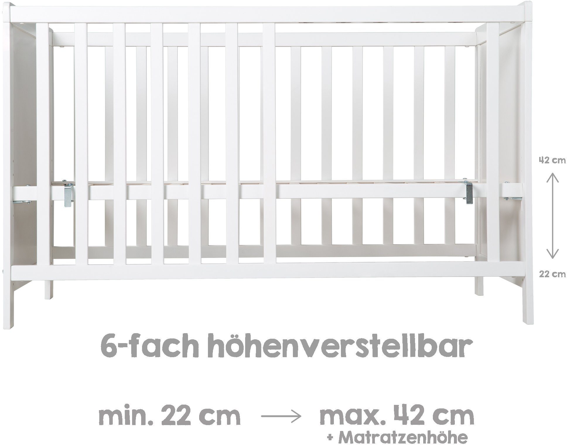 roba® Babybett Multifunktionsbett mit Beistellfunktion, 7-tlg., Lattenrost, Matratze, Nestchen, Bettverkleinerer, Himmel, Himmelstange