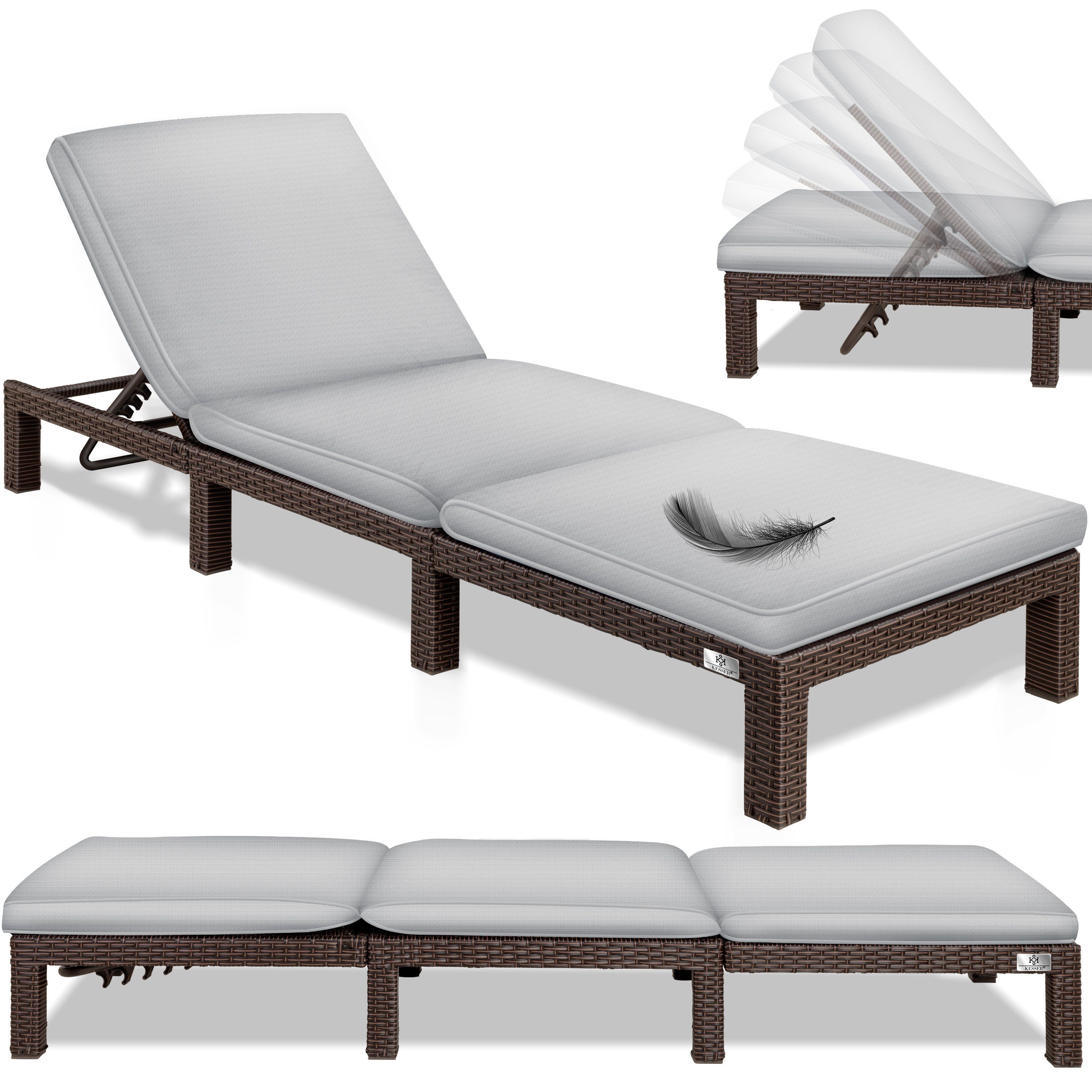 KESSER Gartenliege, Sonnenliege Polyrattan Palma Gartenliege Auflage für Balkon