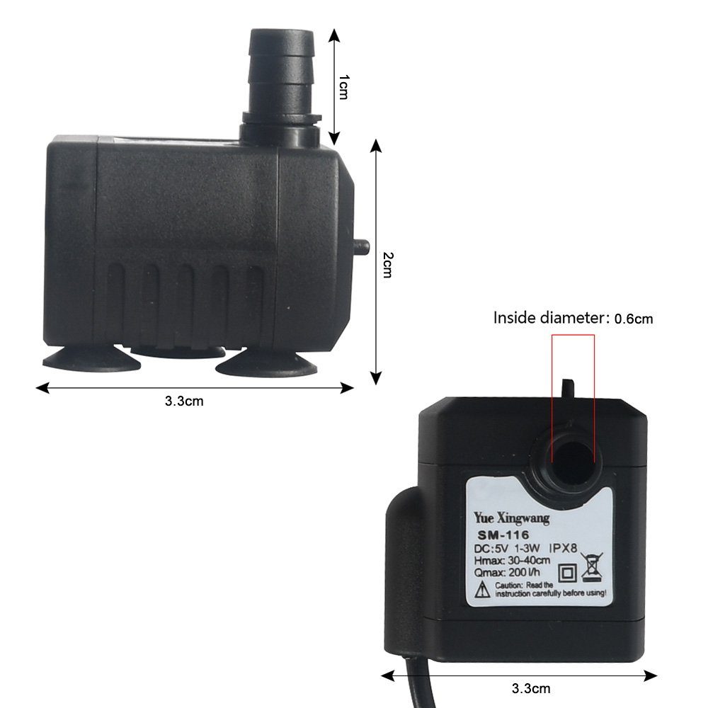 Rosnek Teichpumpe Mini Wasserpumpe,5V,USB,für Aquarium Tischbrunnen, 200 l/h max