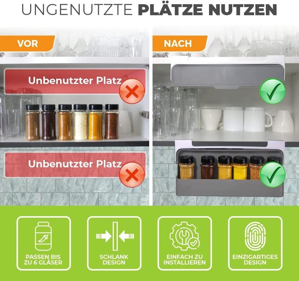 Haiaveng Gewürzregal Gewürzregal Schublade,Gewürzregal ausziehbar, Gewürzregal Mit 6 Gewürzgläsern,ohne bohren