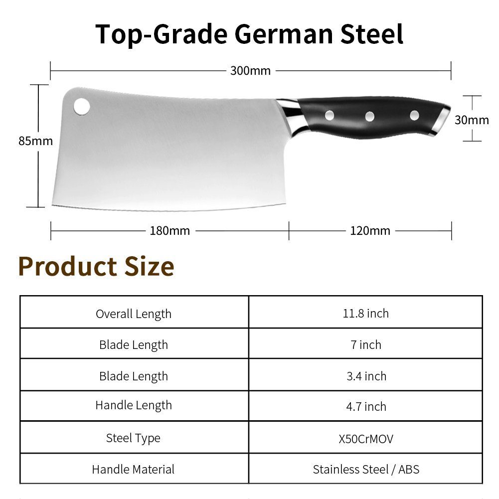 Diyarts Hackmesser, Hackbeil kohlenstoffreichem deutschen Edelstahl ergonomischem Griff