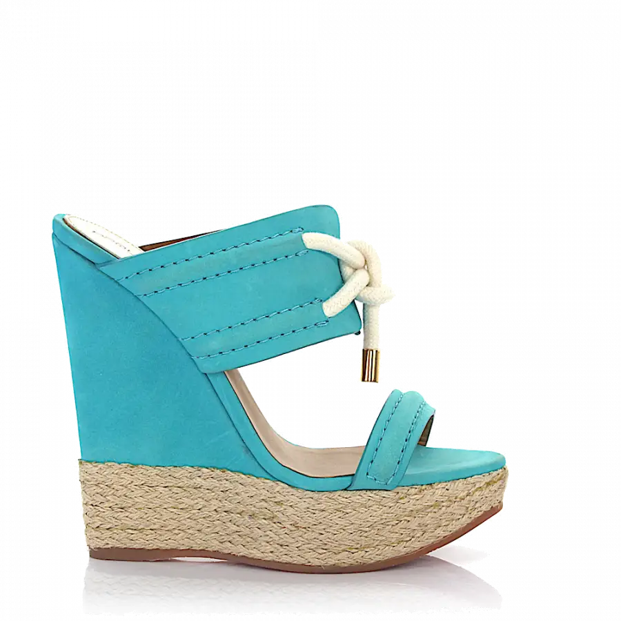 Dsquared2 - Plateausandalen Bast Kalbsleder Nubukleder Zierschnürung türkis - türkis