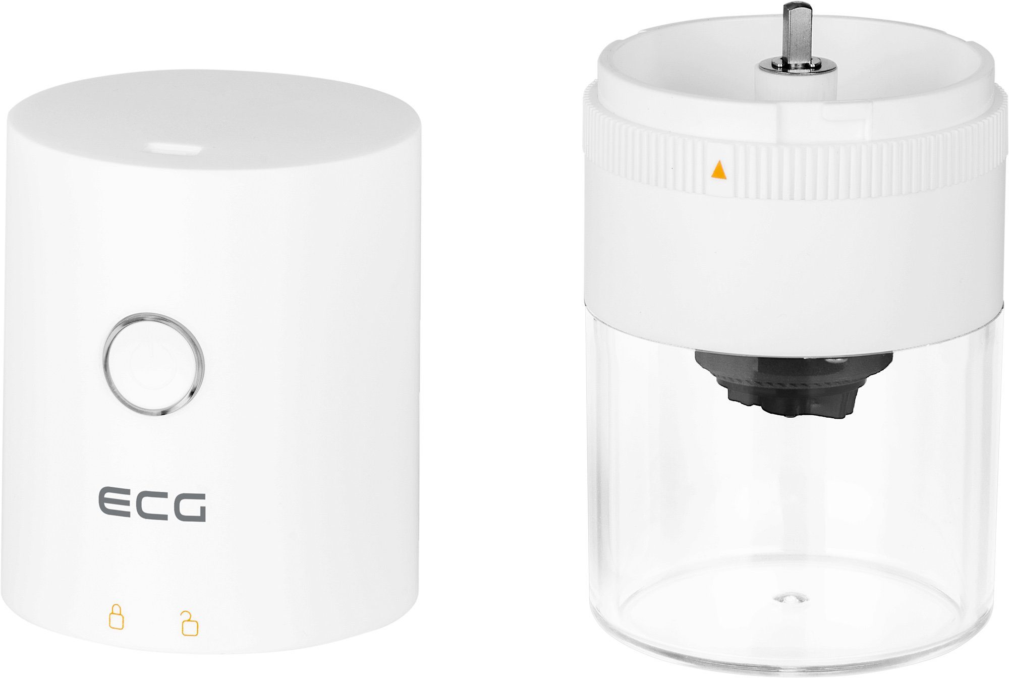ECG Kaffeemühle KM 150 Minimo white, 120 W, Konische keramische Mahlsteine, 30,00 g Bohnenbehälter, Einstellung des Mahlgrades, Sehr niedriger Geräuschpegel der Mühle
