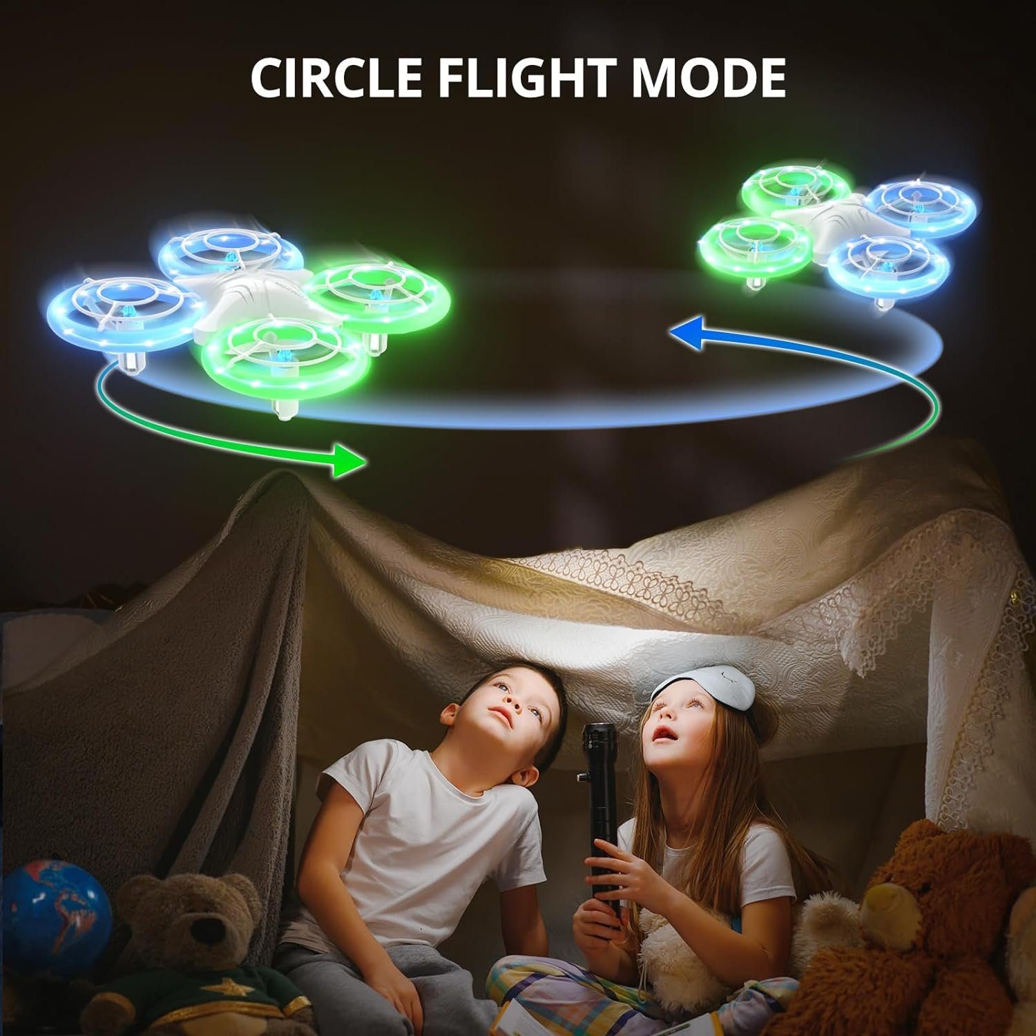 Tomzon Mini Drohne für Kinder, Blauen und Grünen LED Lichter Drohne (Fliege mit Leichtigkeit: 2 Akkus, 3D-Flip, Kopflos-Modus, für Anfänger)