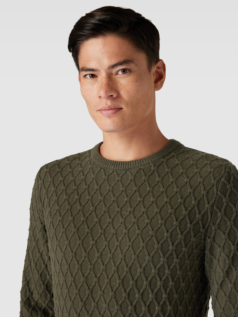 Strickpullover mit Strukturmuster in olivgrün