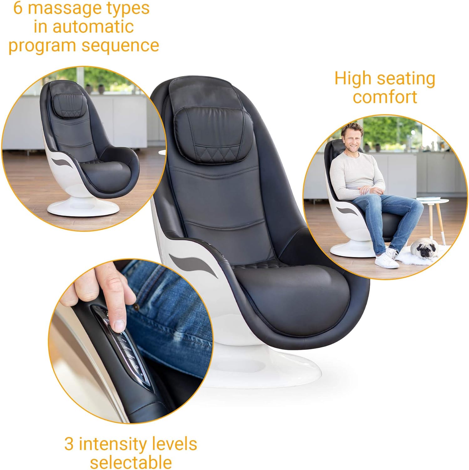 medisana RS 650 Lounge Chair, sillón de masaje con 6 tipos de masaje diferentes y masaje cervical, masaje sueco con 3 niveles de intensidad y conexión de carga USB