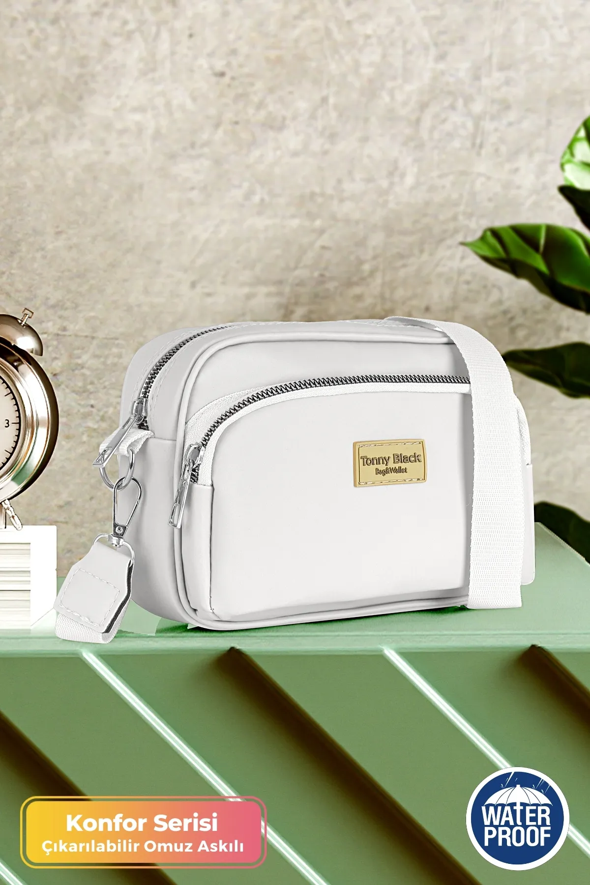 Tonny Black  Original Damen-Umhängetasche mit bequemem Säulengurt, diagonal verstellbarem Gurt und zwei Ösen, wasserdicht