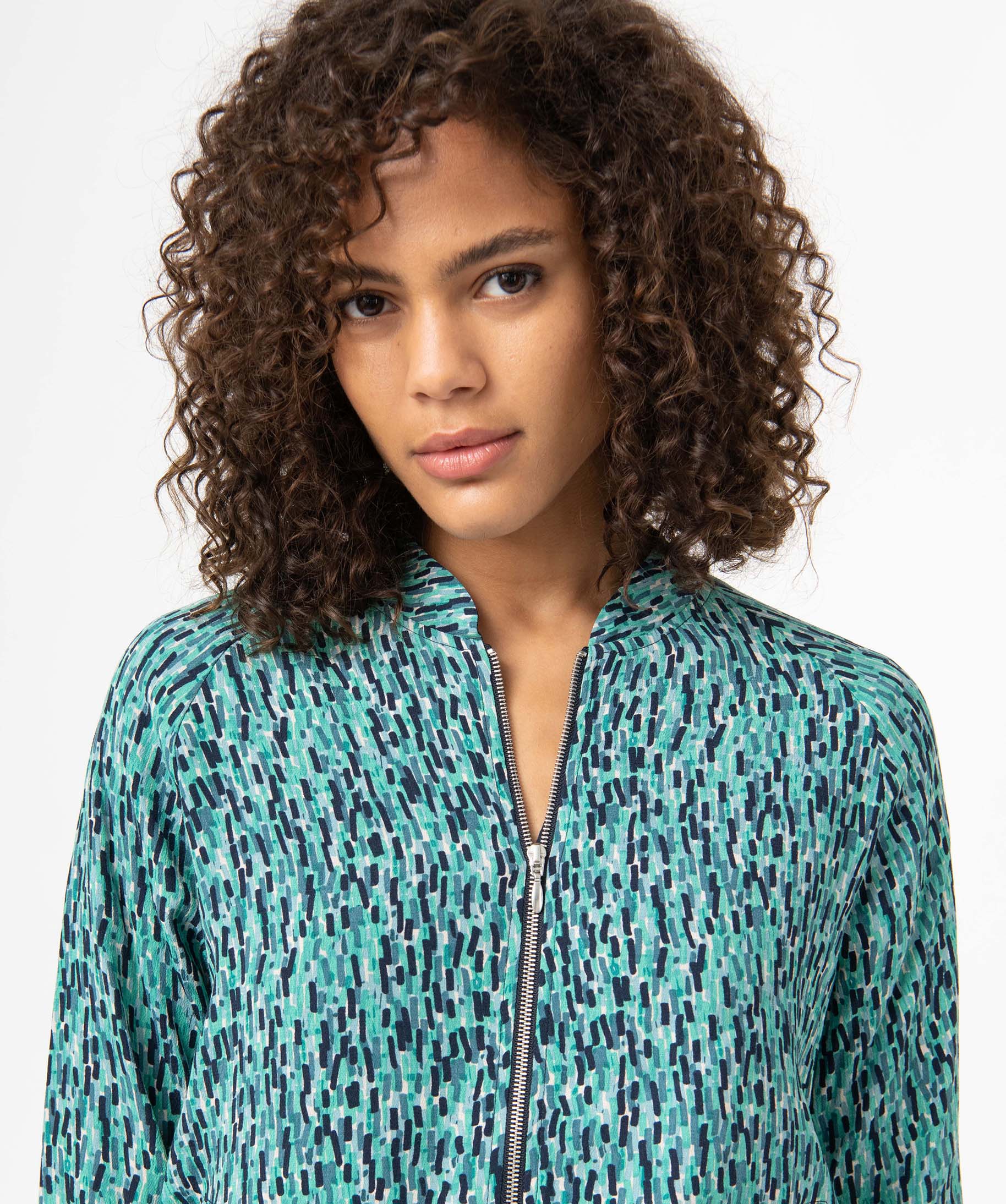 Blouson femme imprimé avec fermeture zippée vert | GEMO