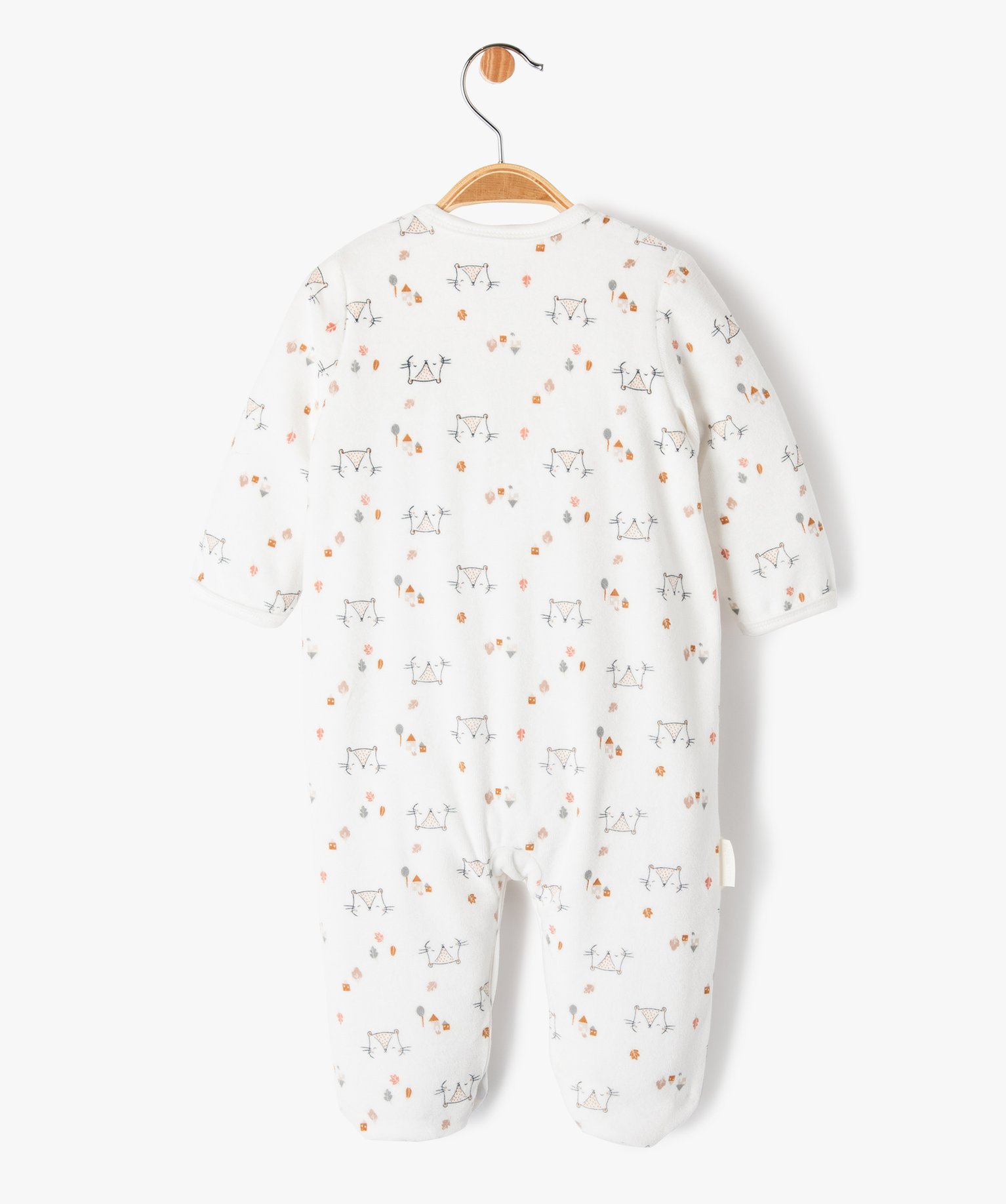 Pyjama en velours imprimé avec ouverture devant bébé - Pe... ecru | GEMO