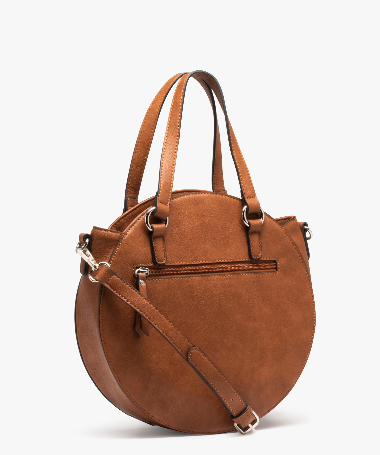 Sac à main rond bimatière avec face tissée beige | GEMO