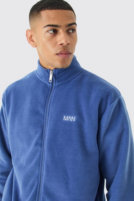 Man Oversized Zip Through Funnel Neck Fleece Tracksuit
