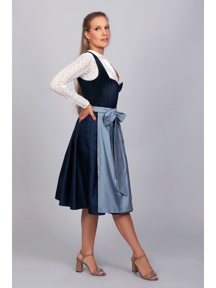 Edelnice Midi Dirndl Luna Samt Blau in blau günstig kaufen