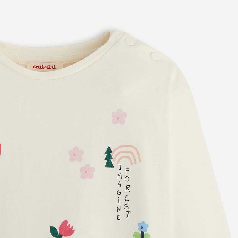 T-shirt blanc cassé à fleurs fille en coton Catimini
