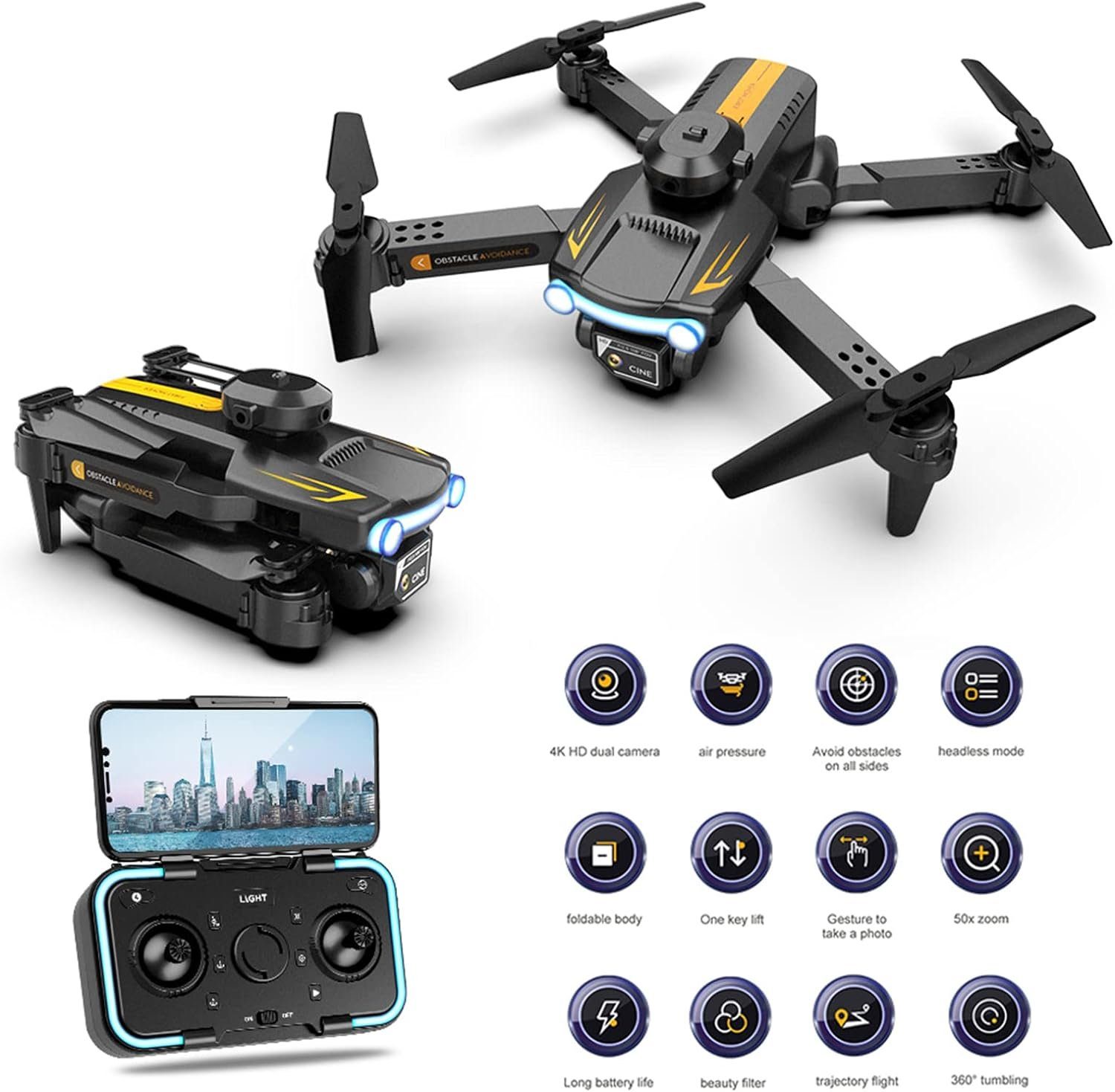 Goolsky LSRC XT2 RC Drohne (4096*2160P, mit 4K WIFI Daul 2,4G Hinderniserkennung in Vier Richtungen, Präzisionsnavigation,vielseitiger für spektakuläres 10Minuten Flugzeit)