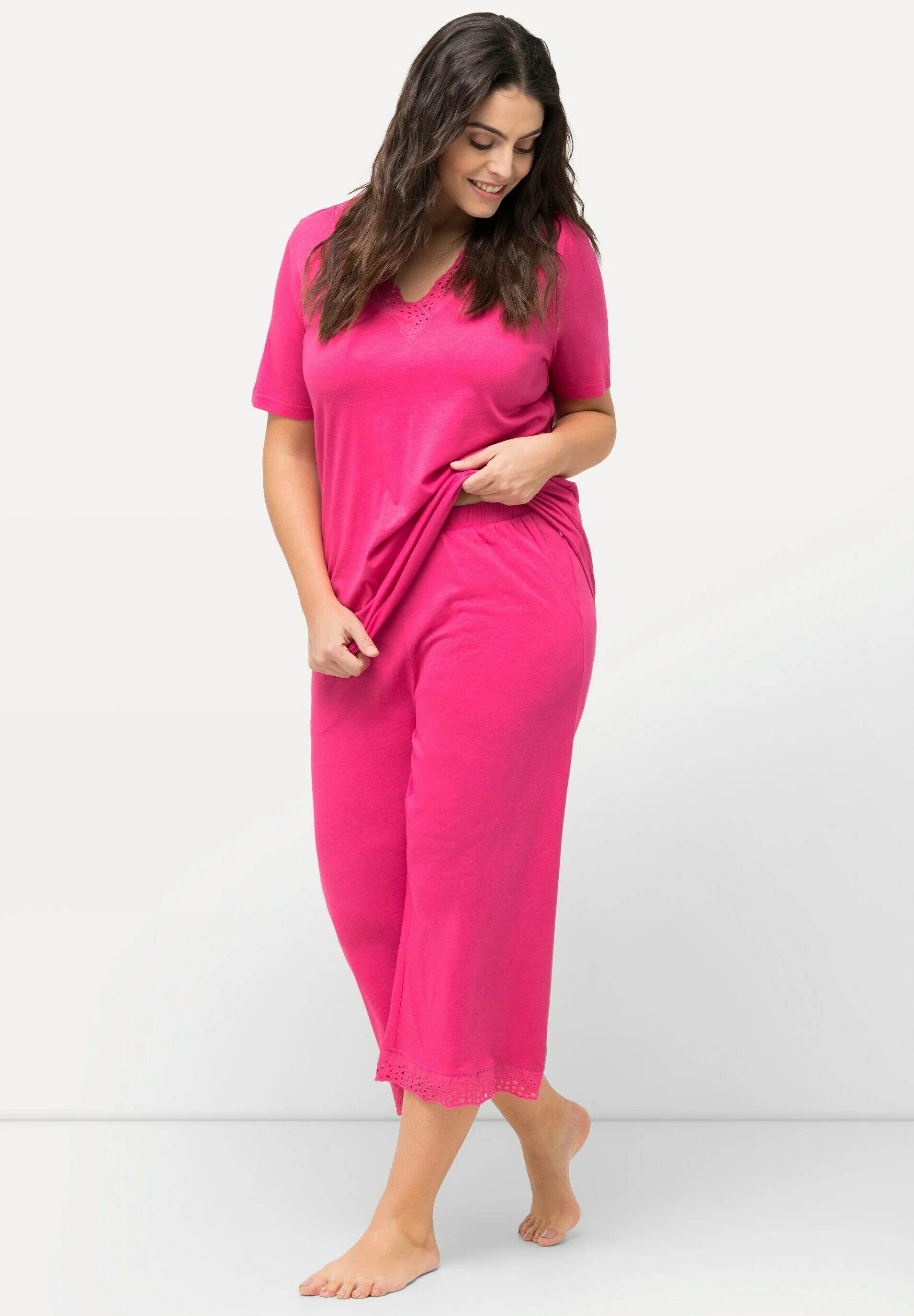 Ulla Popken SET LOCHSTICKEREI HALBARM - Pijama