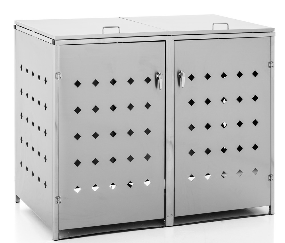 HC Garten & Freizeit Mülltonnenverkleidung 2er Mülltonnenbox Raute, Edelstahl