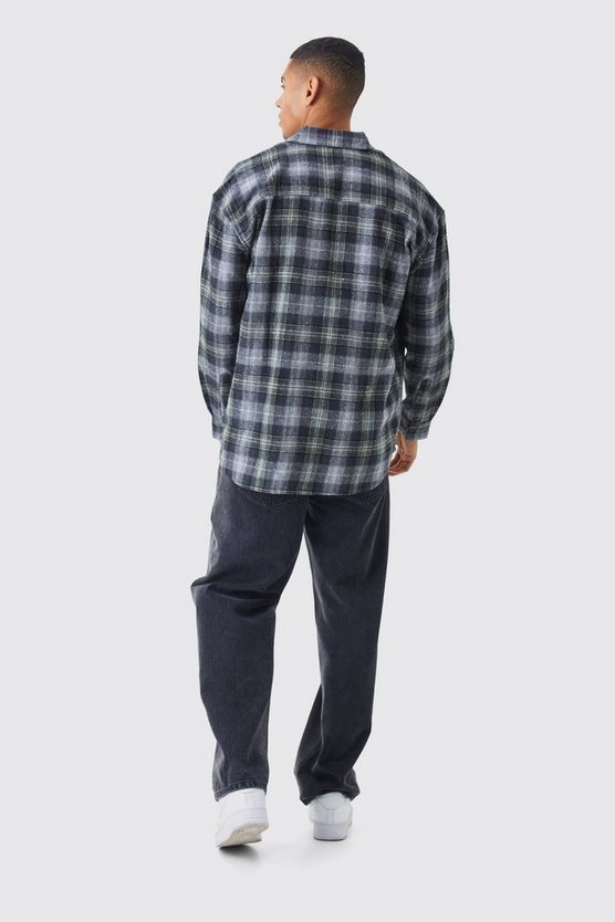 Langärmliges kariertes Oversize Flannel-Overshirt