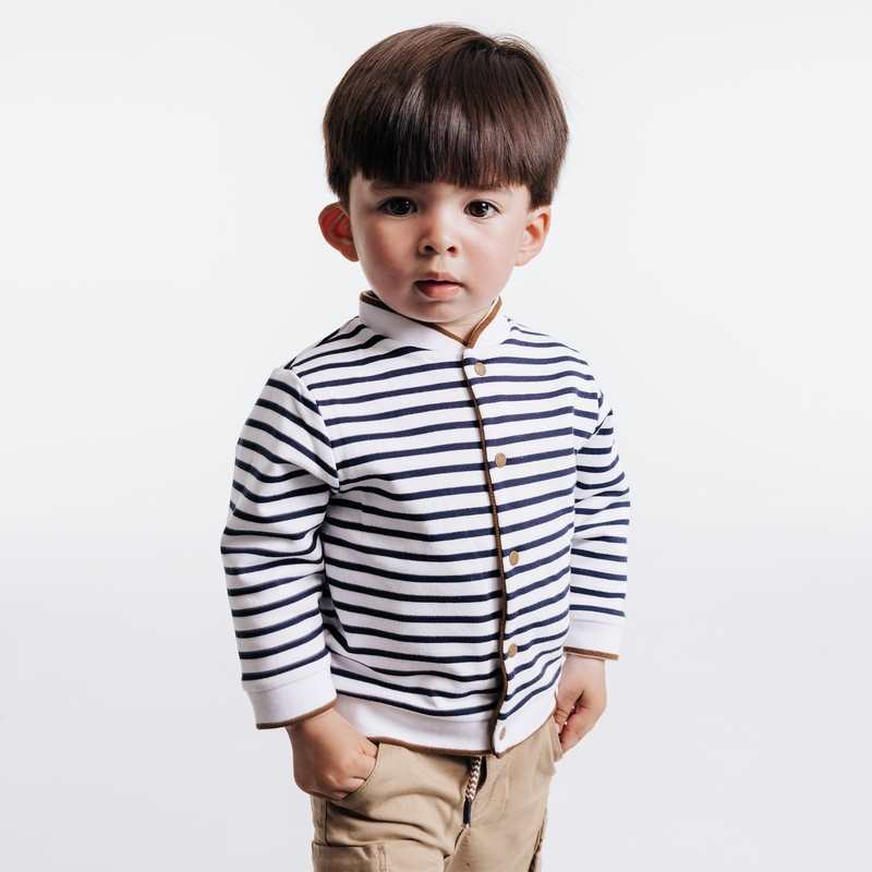 Gilet réversible maille fantaisie et rayée marron bébé garçon