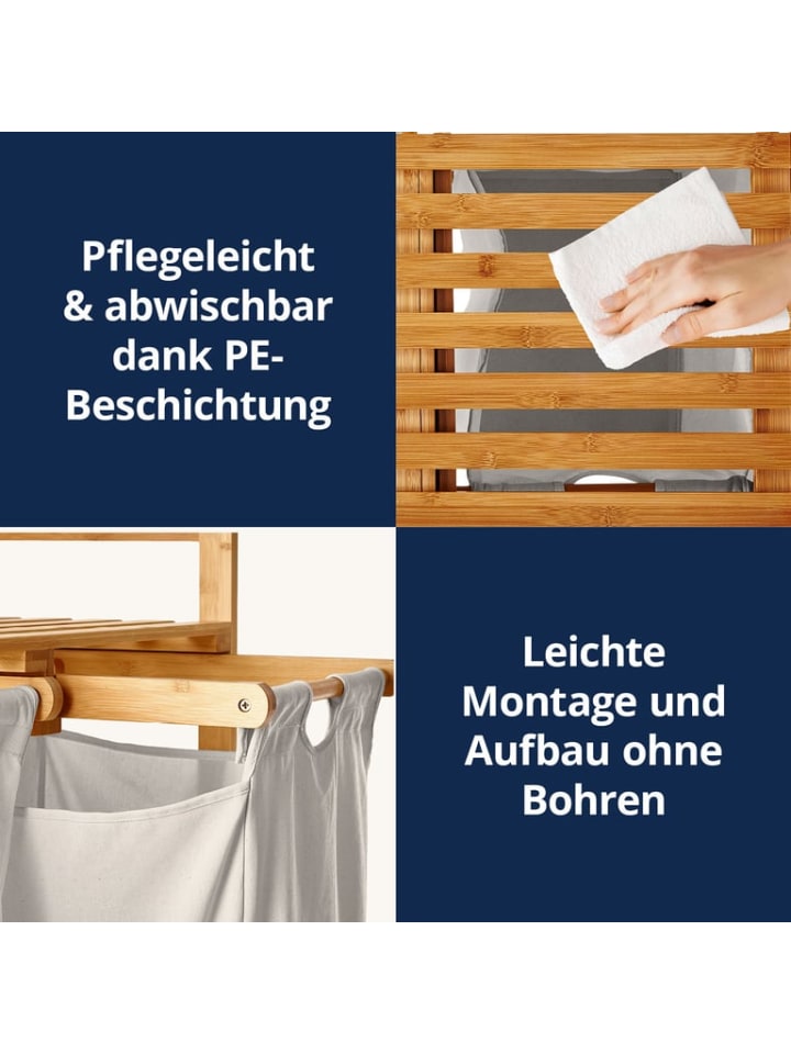 Lumaland Lumaland Wäschekorb aus Bambus mit 2 ausziehbaren Wäschesäcken - Farbe Weiß günstig kaufen onesize