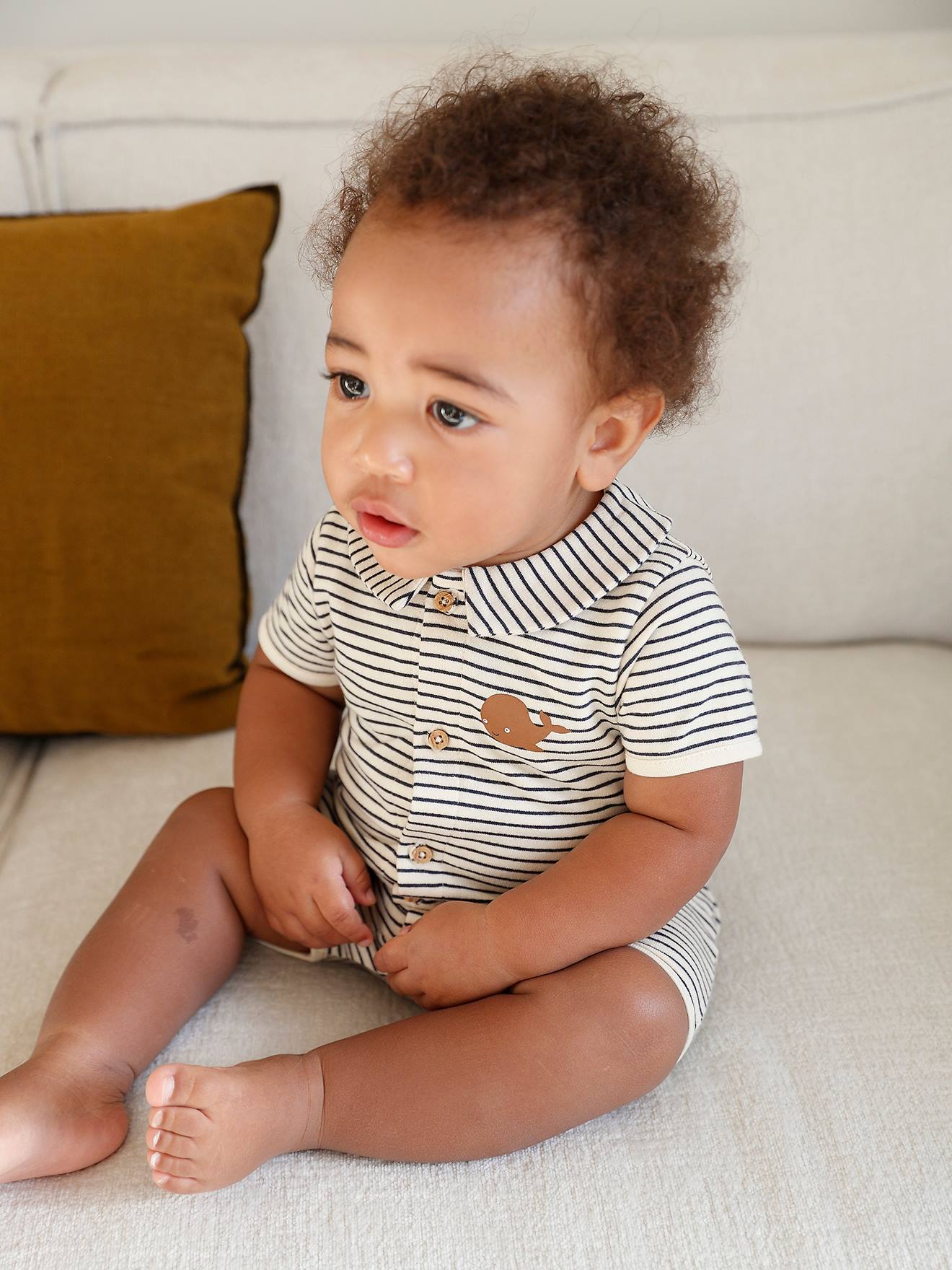 Vertbaudet Gestreifter Baby Overall Oeko-Tex - nachtblau