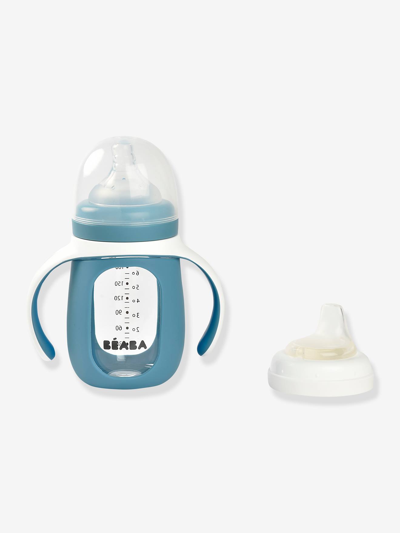 Beaba 2-in-1-Flasche/Trinklernbecher aus Glas BEABA, 210 ml - blau