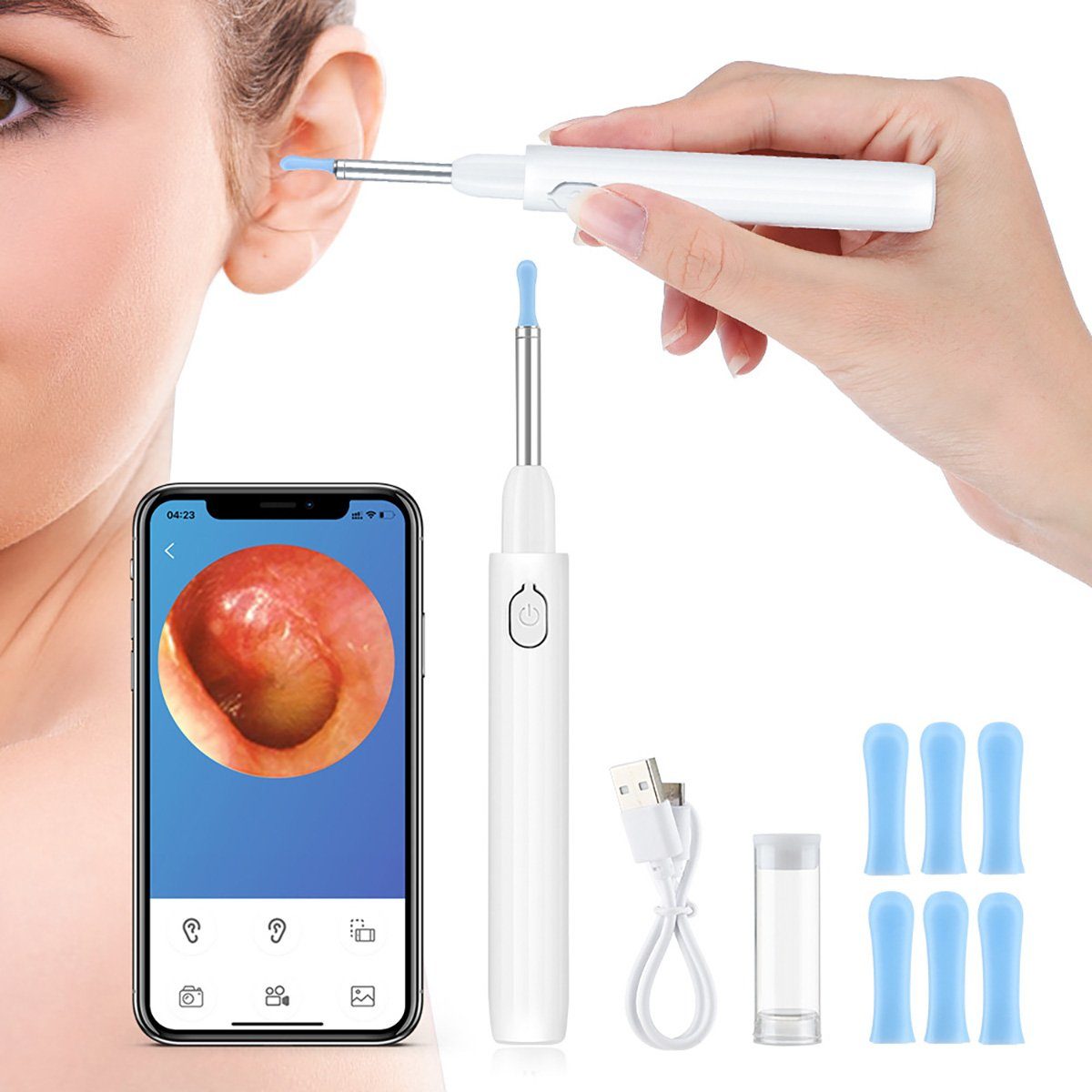yozhiqu Ohrenreiniger 3,5 mm 4,2 mm kabelloses visuelles Ohrenschmalzentferner-Endoskop, 1-tlg., WiFi-Konnektivität, HD 1080p, austauschbare Silikon-Ohrstöpsel