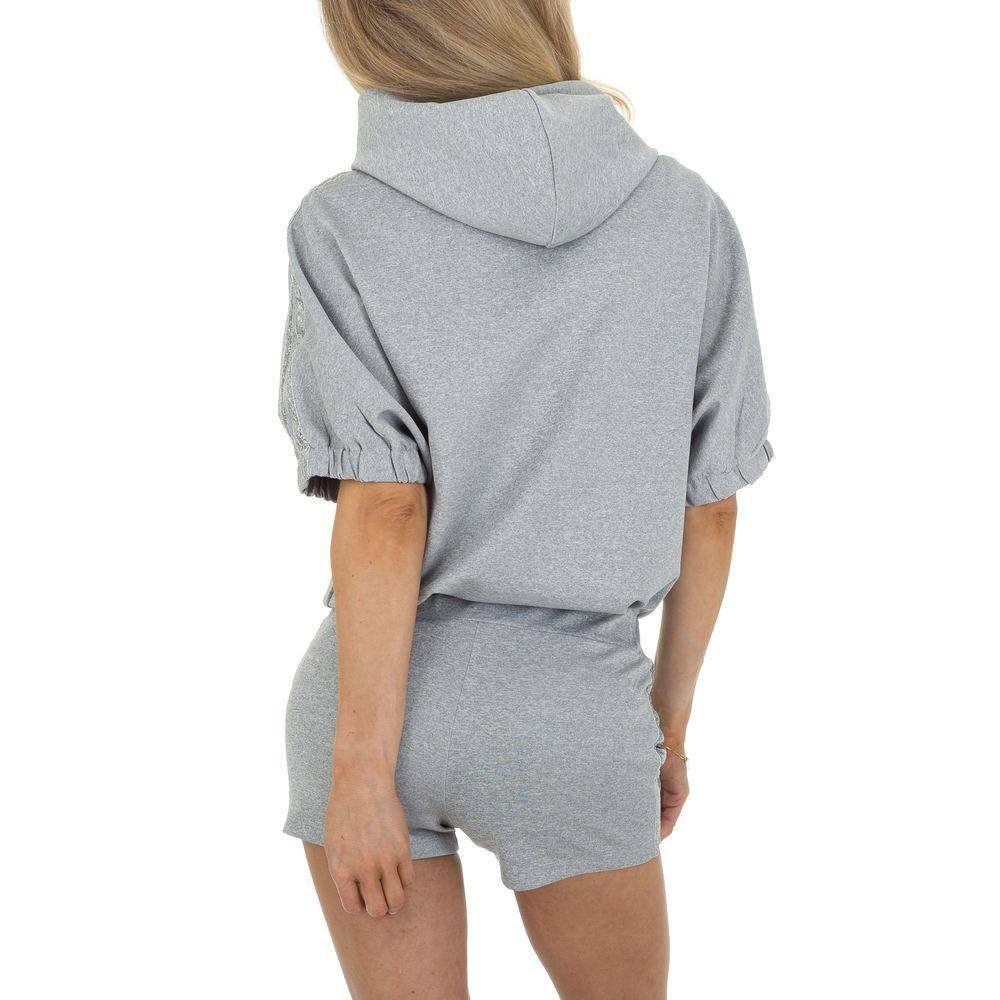Ital-Design Freizeitanzug Damen Freizeit Hotpants, Kapuze Stretch Jogging- & Freizeitanzug in Grau