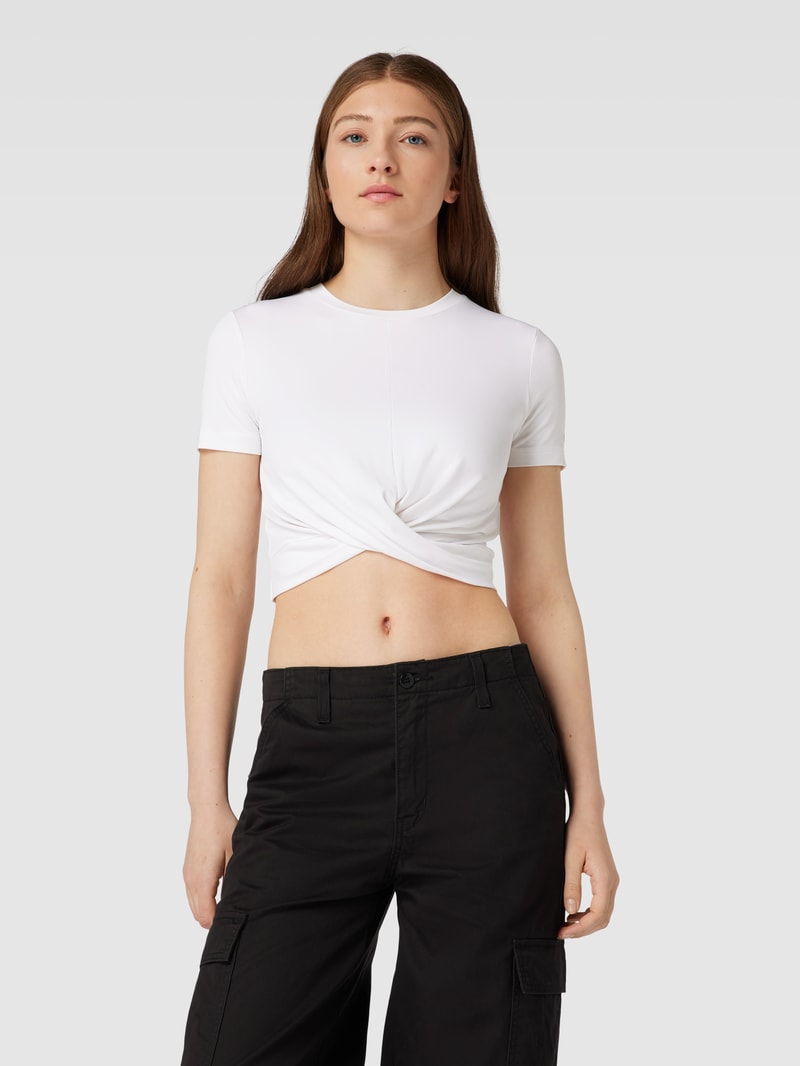 Cropped T-Shirt mit Label-Stitching in weiss