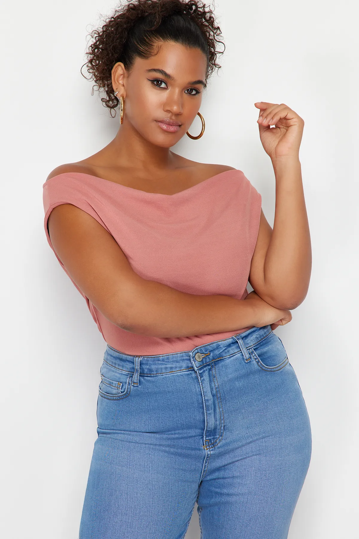 Trendyol Curve  Dried Rose Boat Degaje-Kragen-Strickbluse TBBSS24AF00021