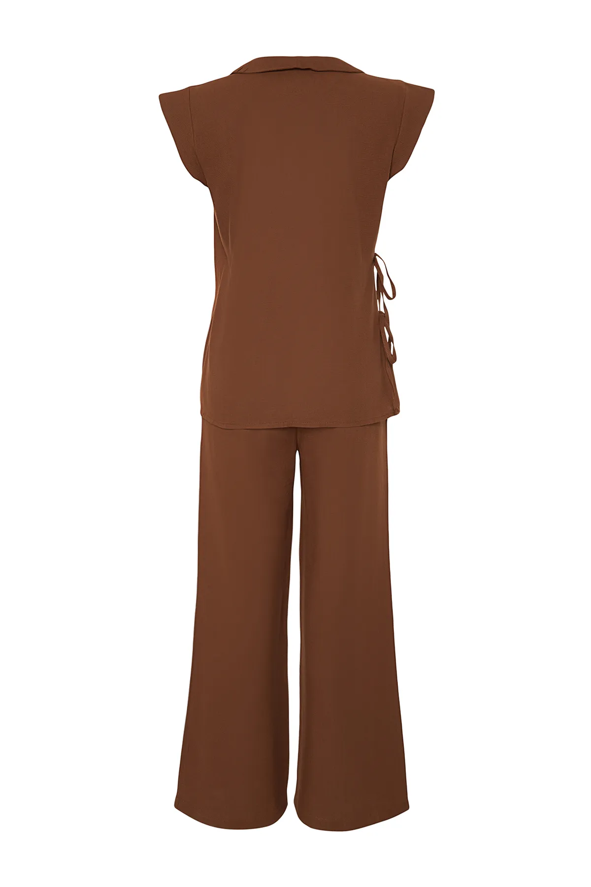 Trendyol Collection  Braunes, zweireihiges Krawatten-Set mit gewebtem Oberteil und Unterteil TWOSS24AU00039