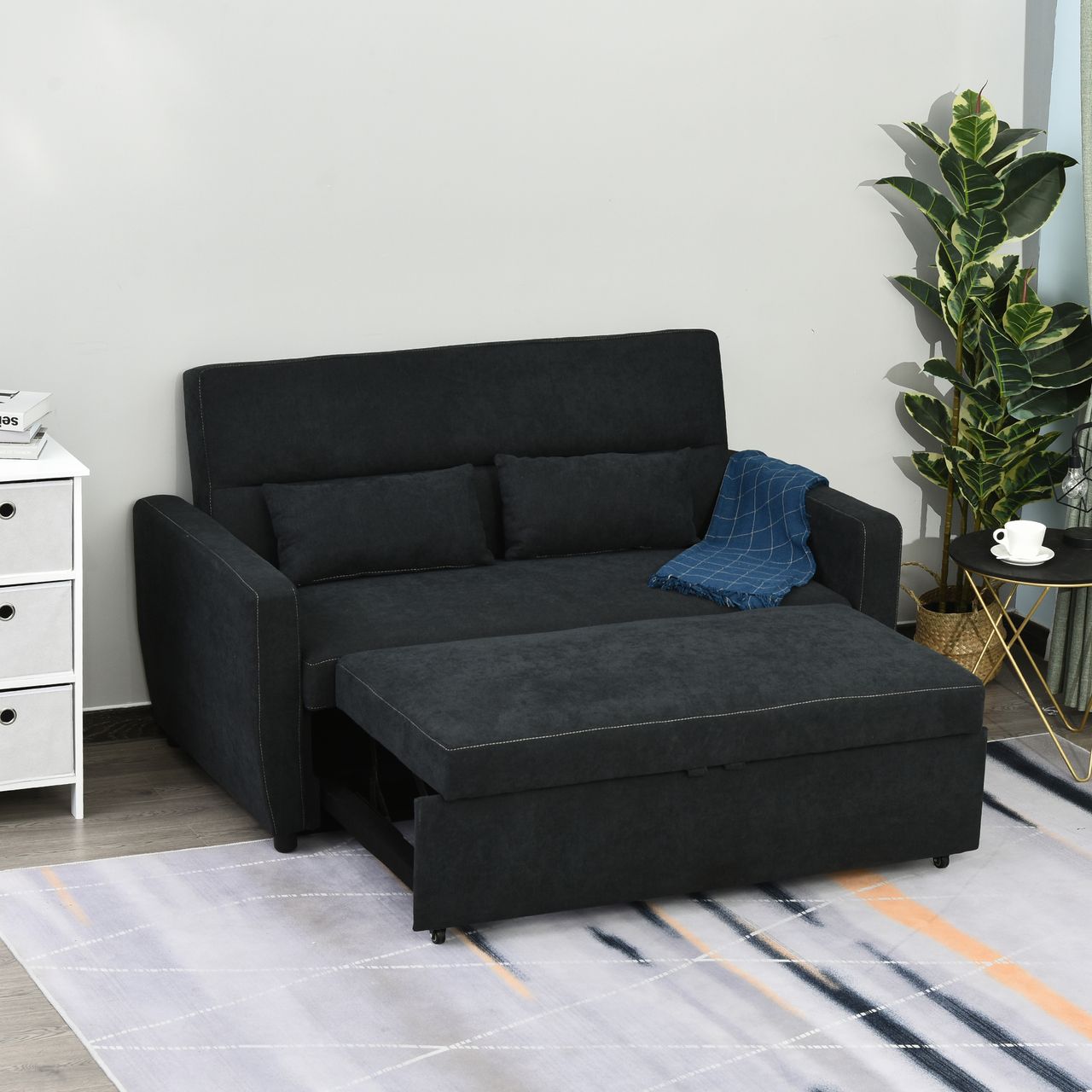 HOMCOM Schlafsofa Klappsofa 2-Sitzer Stoffsofa Bettsofa Bettsofa Schwarz