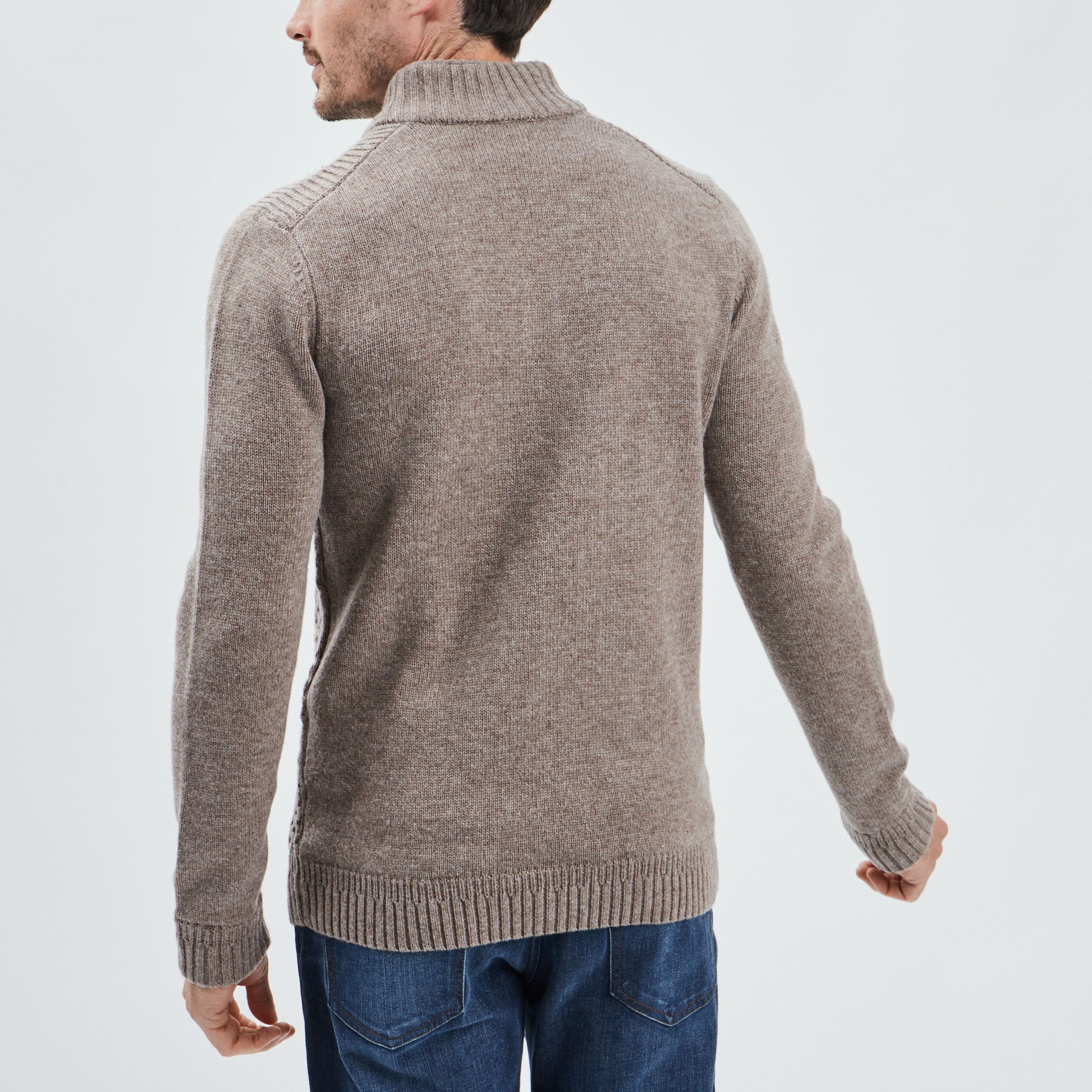 Pull avec col montant taupe homme | La Halle