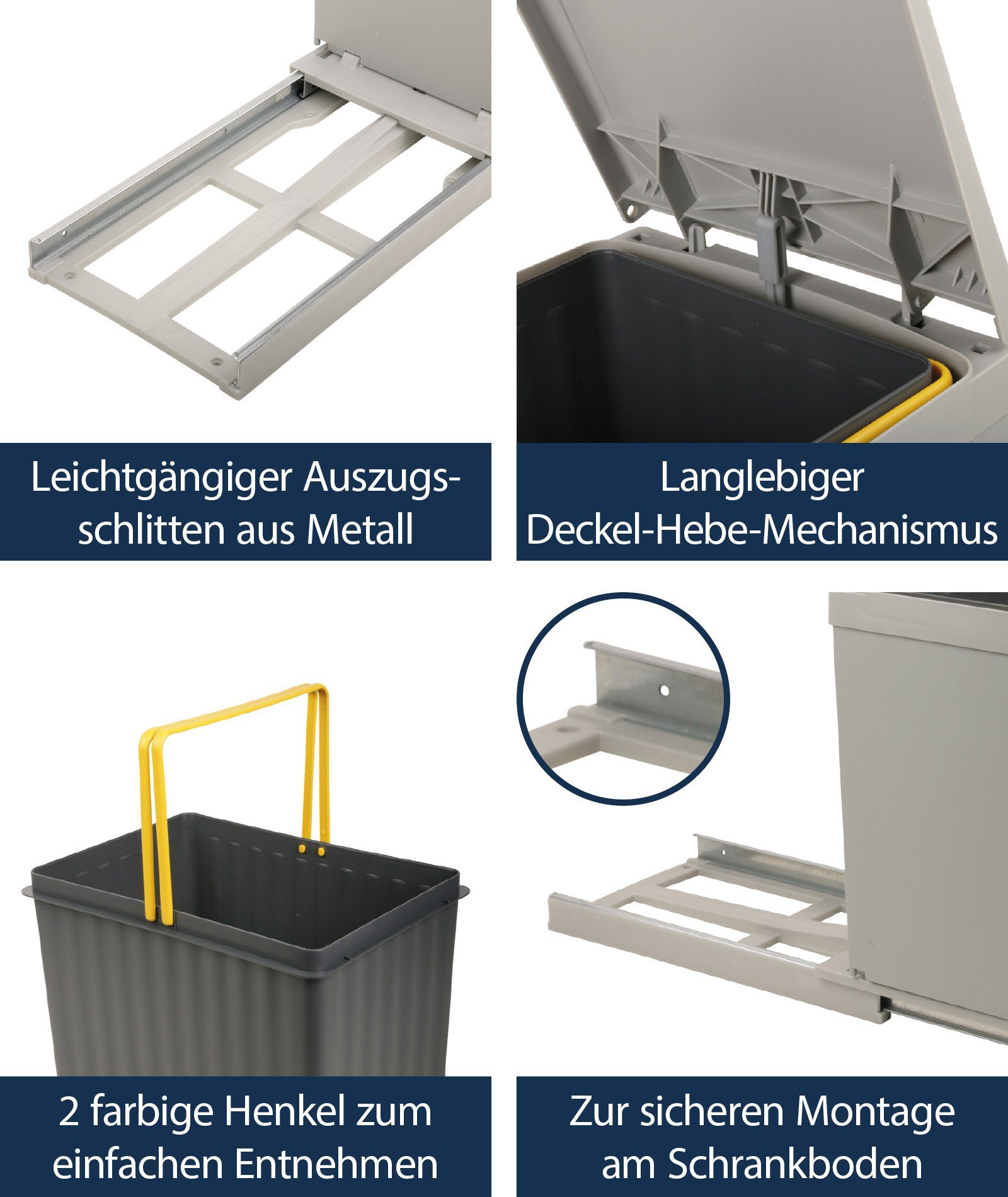 SANITOP WINGENROTH Einbaumülleimer, 1 Fach 16 Liter, ausziehbar, Henkel-Eimer, Schienengestell, 280136