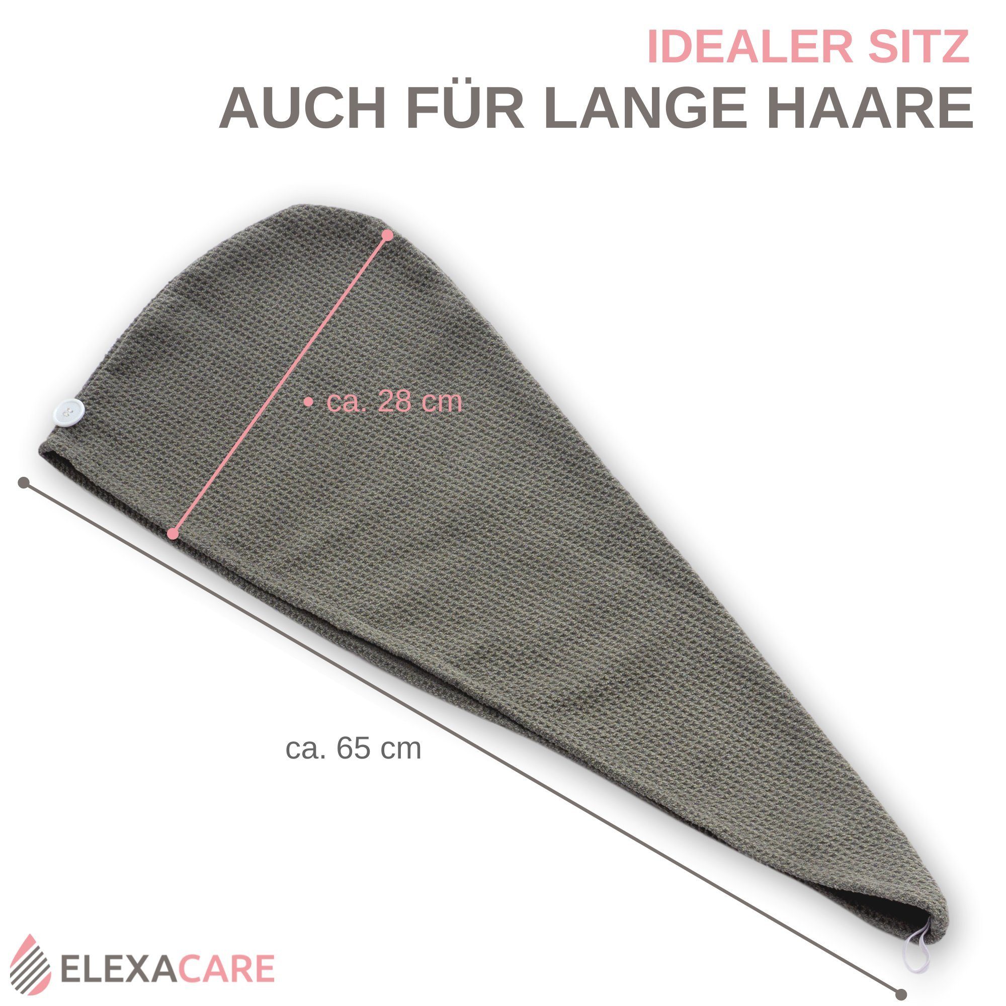 ELEXACARE Turban-Handtuch Haarturban mit Knopf, Mikrofaser (2-St), Turbanhandtuch mit Knopf und Schlaufe