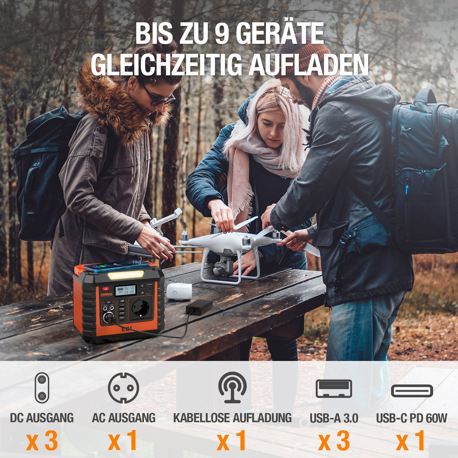 EBL Stromerzeuger 330W Powerstation, Lithium Batterie(Peak 576W),Stromerzeuger Tragbare, (1-tlg)