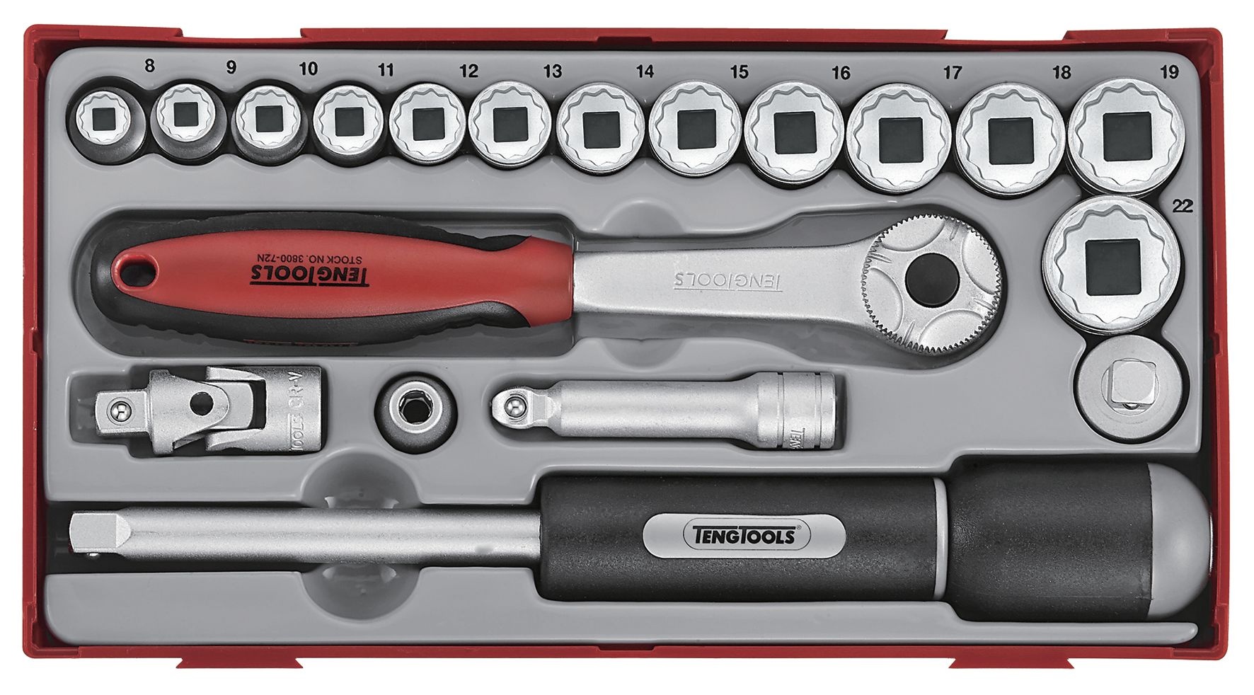 Teng Tools 284650108 TT381912 Set nasadnih ključeva s utorom od tvrdog metala, 19 dijelova 3/8, 12-strani