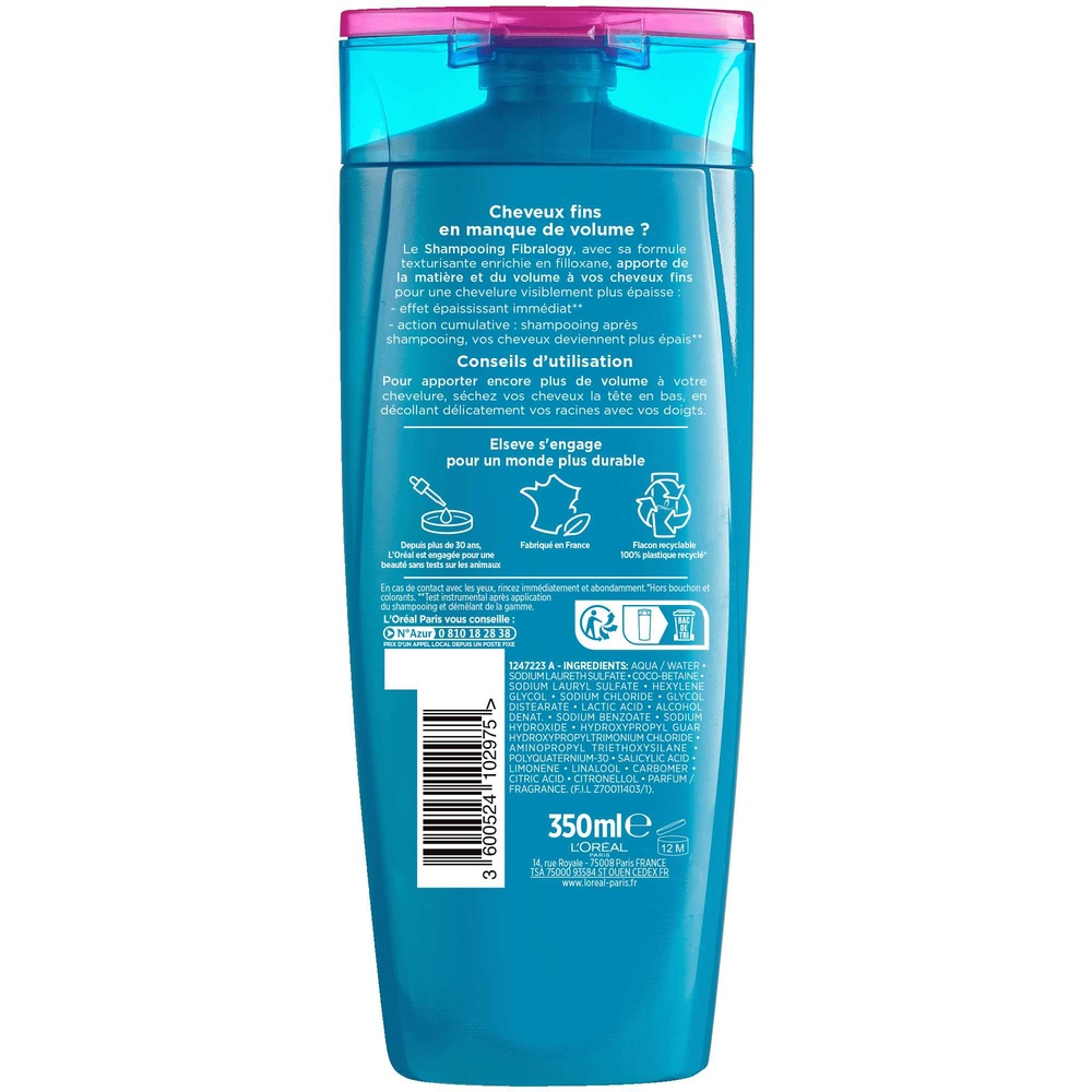 L'Oréal Paris Elseve Fibralogy Shampooing Volume 350ml Shampoing cheveux normaux