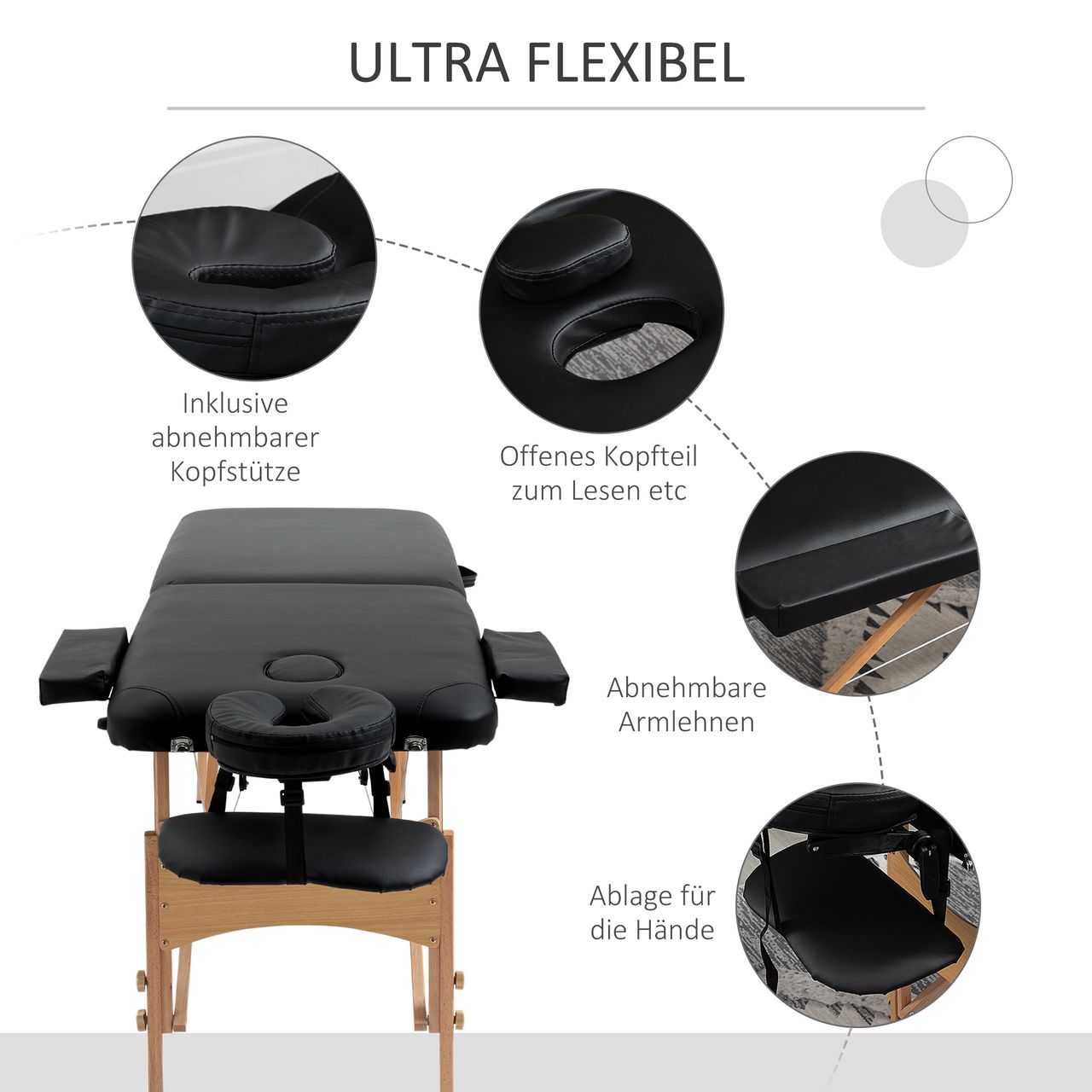 HOMCOM Massageliege, klappbarer Massagetisch mit Kopfstütze, für Spa, Salon