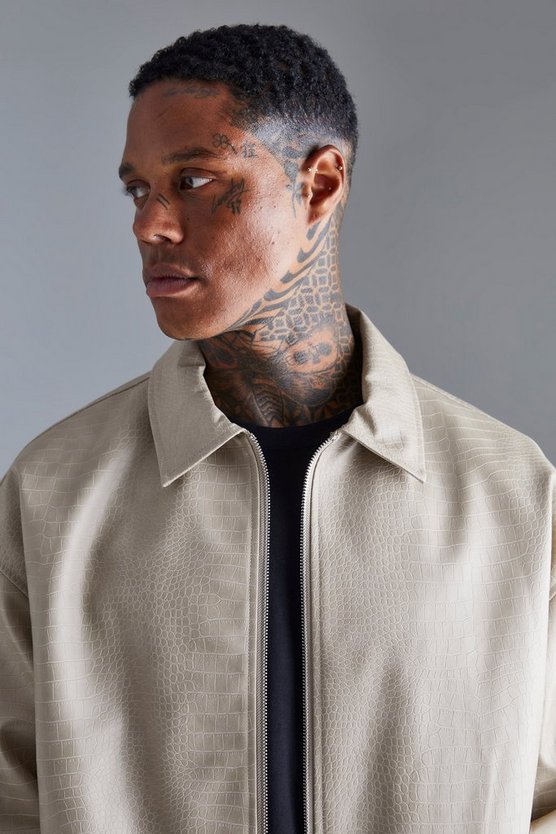 Kastige Kroko PU Harrington-Jacke