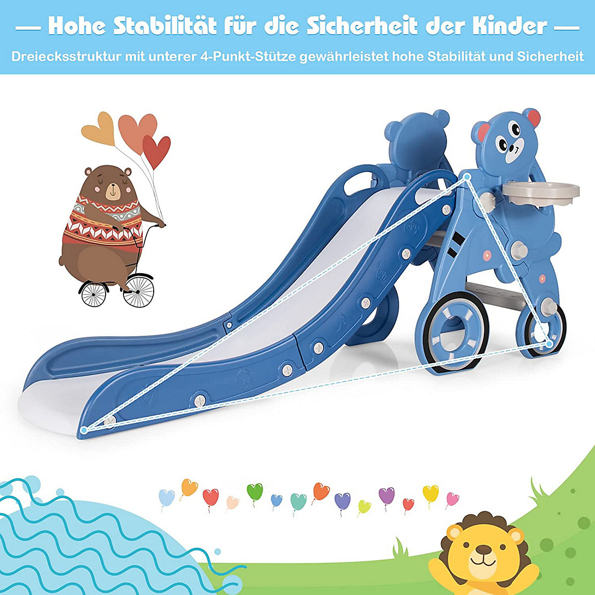 Kinderrutsche Bärenmuster mit Basketballkorb