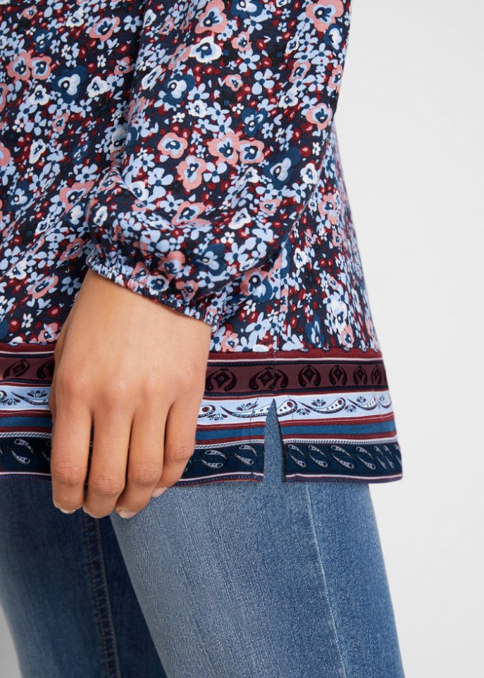 Shirt-Tunika mit Unterbrust-Teilungsnaht und Raffung vorne
