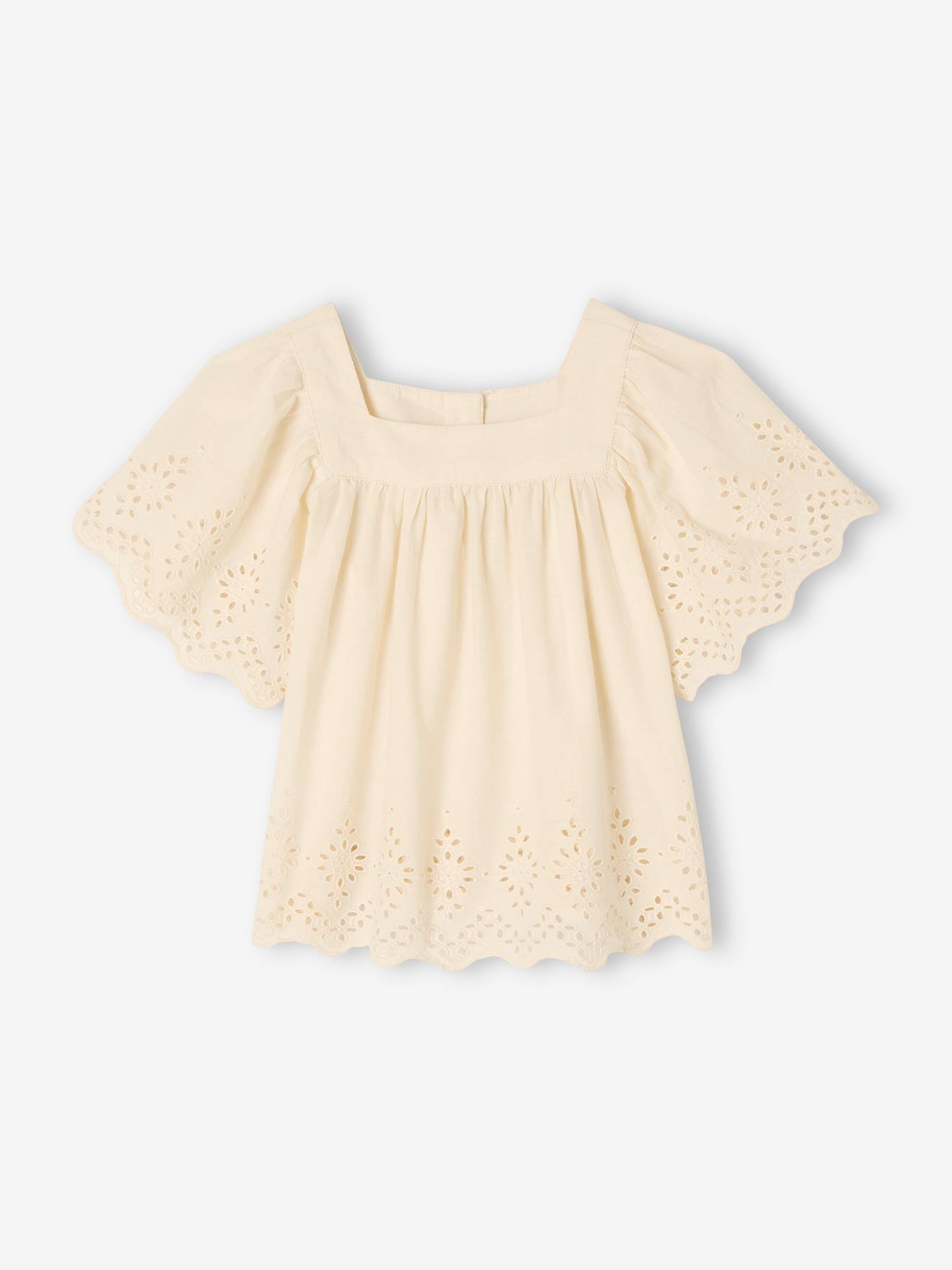 Blouse manches courtes bébé en broderie anglaise écru