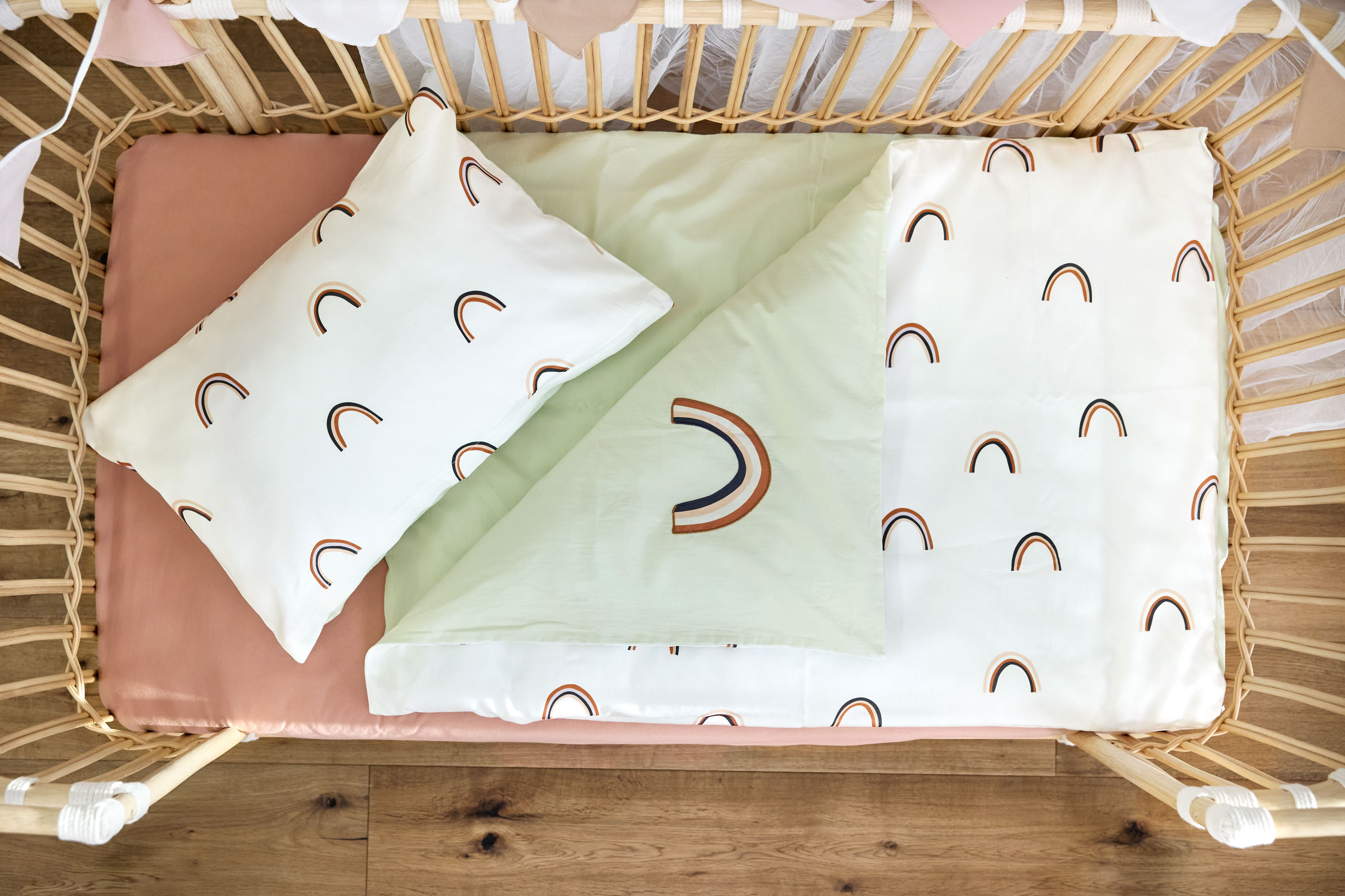 Bettwäsche Set Kinder - Bio Baumwolle, Regenbogen, Grün Milky