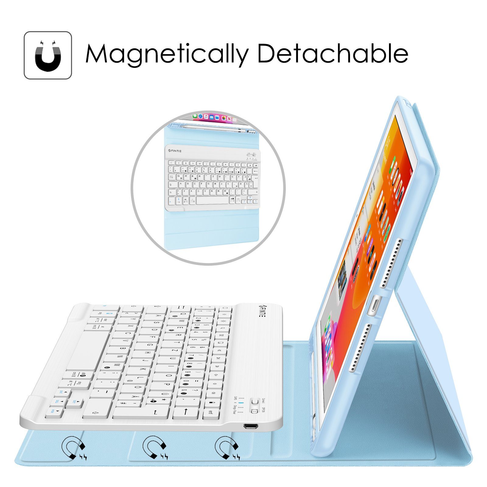 Fintie Tablet-Hülle TPU Tastatur Hülle für iPad 10.2 Zoll (9/8/7 Gen - 2021/2020/2019), mit Pencil Halter und magnetisch Tastatur mit QWERTZ Layout