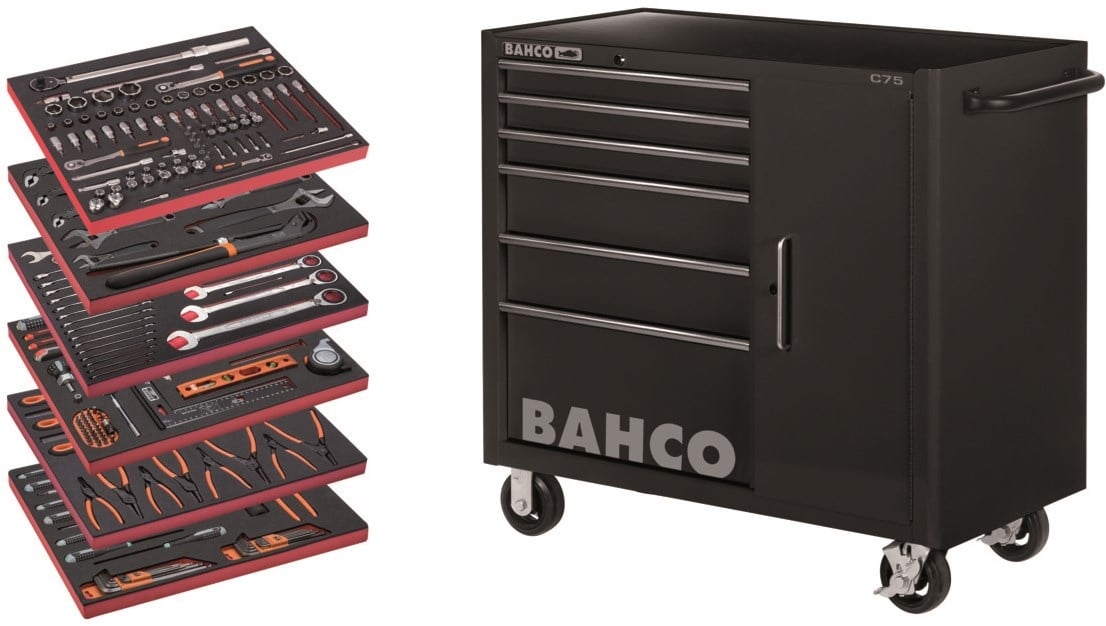 Cărucior de scule Bahco 1475KXL6CBK-FF5 cu 6 sertare, 210 piese