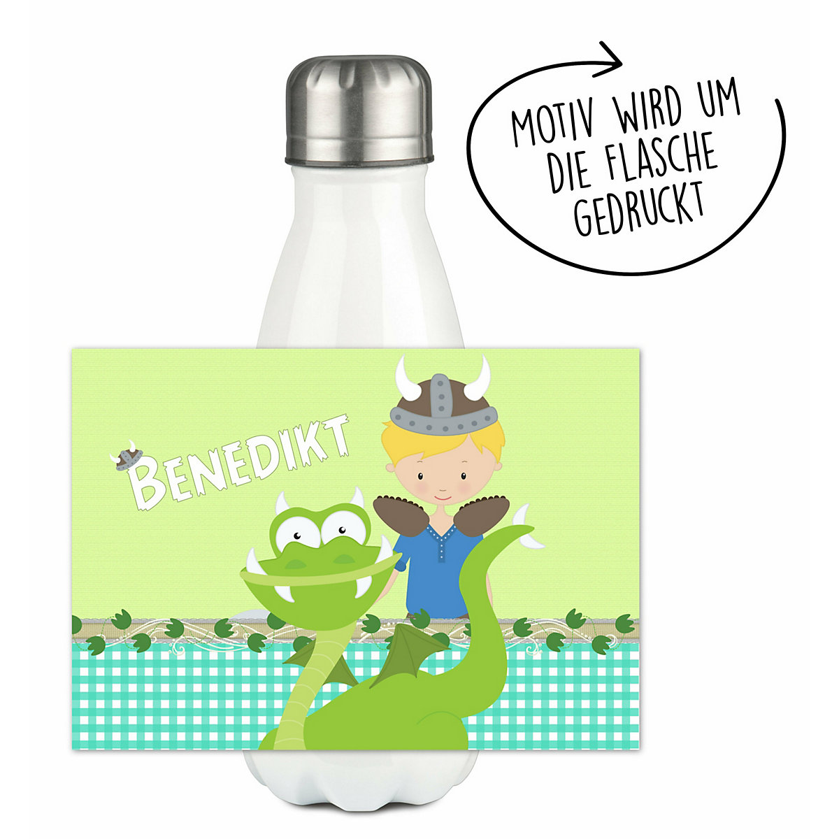 Edelstahl Kinder Thermoflasche / Trinkflasche bunt Wikinger Spülmaschinenfest, Auslaufsicher, Bruchfest, Doppelwandig, Für Heißgetränke geeignet, Mit Deckel, Isoliert