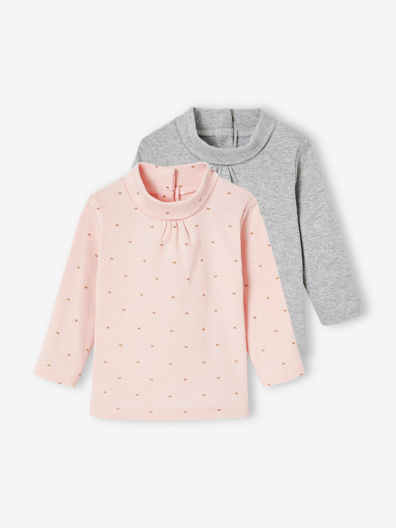 Vertbaudet 2er-Pack Mädchen Baby Rollkragenshirts BASIC - hellrosa