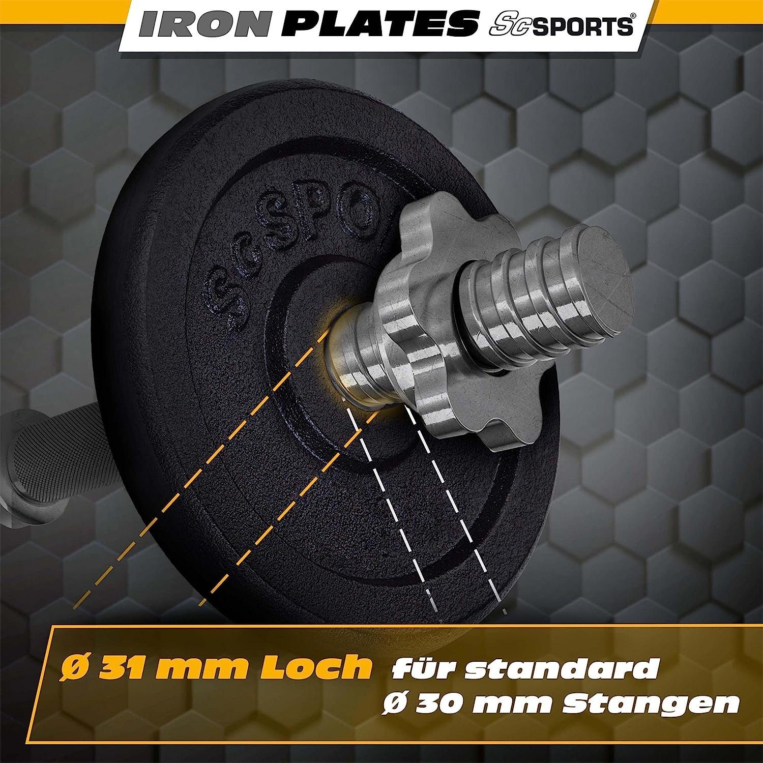ScSPORTS® Hantelscheiben 15/20/25/30kg 30mm Gusseisen Gewichtsscheiben Gewichte, 15 kg