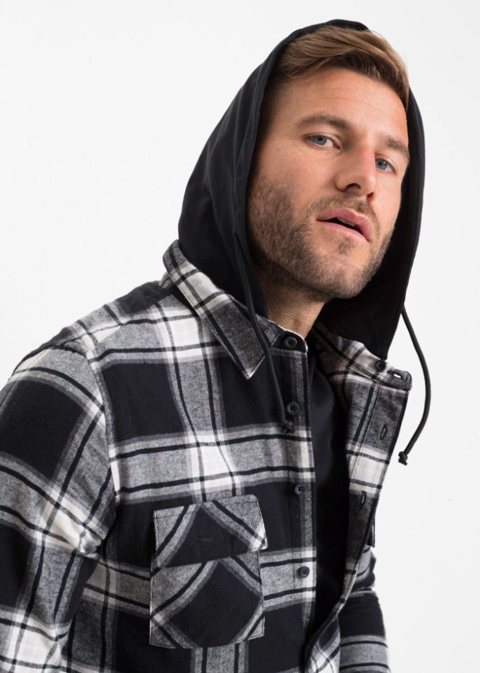 Flanell-Langarmhemd mit abnehmbarer Kapuze
