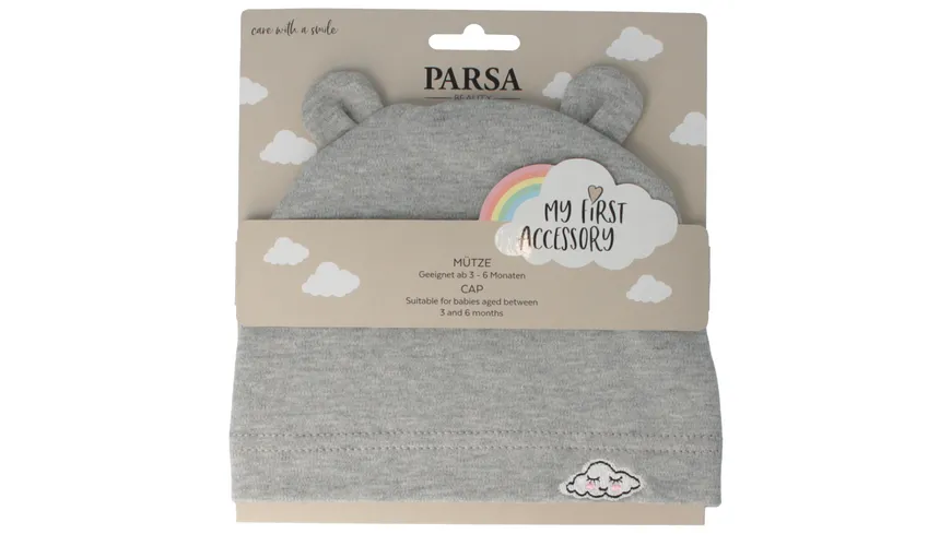 PARSA Beauty Baby Mütze mit Öhrchen und Wölkchenstickerei Grau
